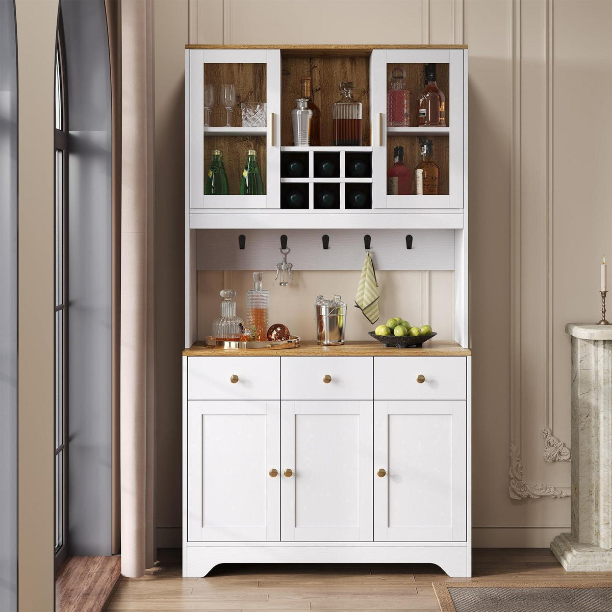 Weißes Sideboard mit Glastüren & Stauraum (94,5x30x175,5cm)