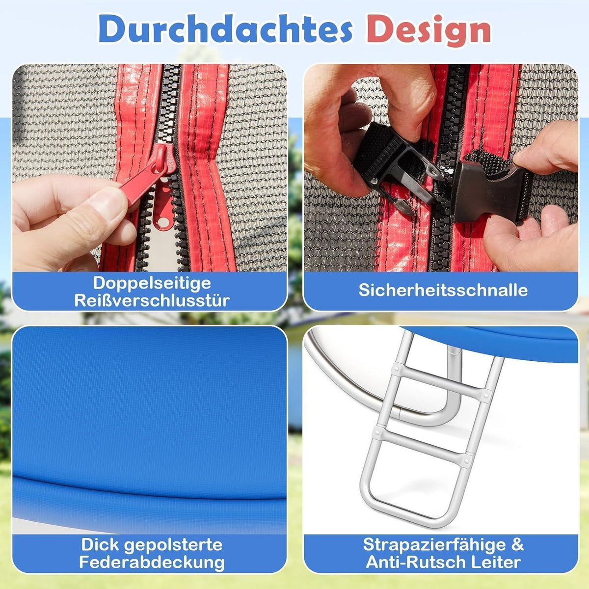 GYMAX Gartentrampolin 305cm mit Sicherheitsnetz & Leiter