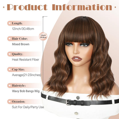 Welliger Bob mit Pony, Ombré Blond Synthetikperücke 12 Zoll
