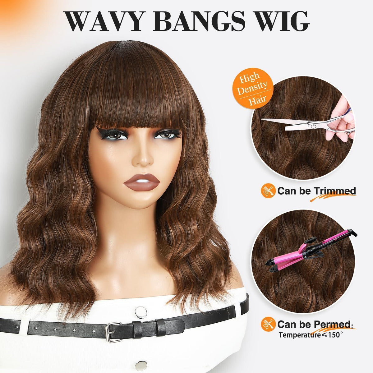Welliger Bob mit Pony, Ombré Blond Synthetikperücke 12 Zoll