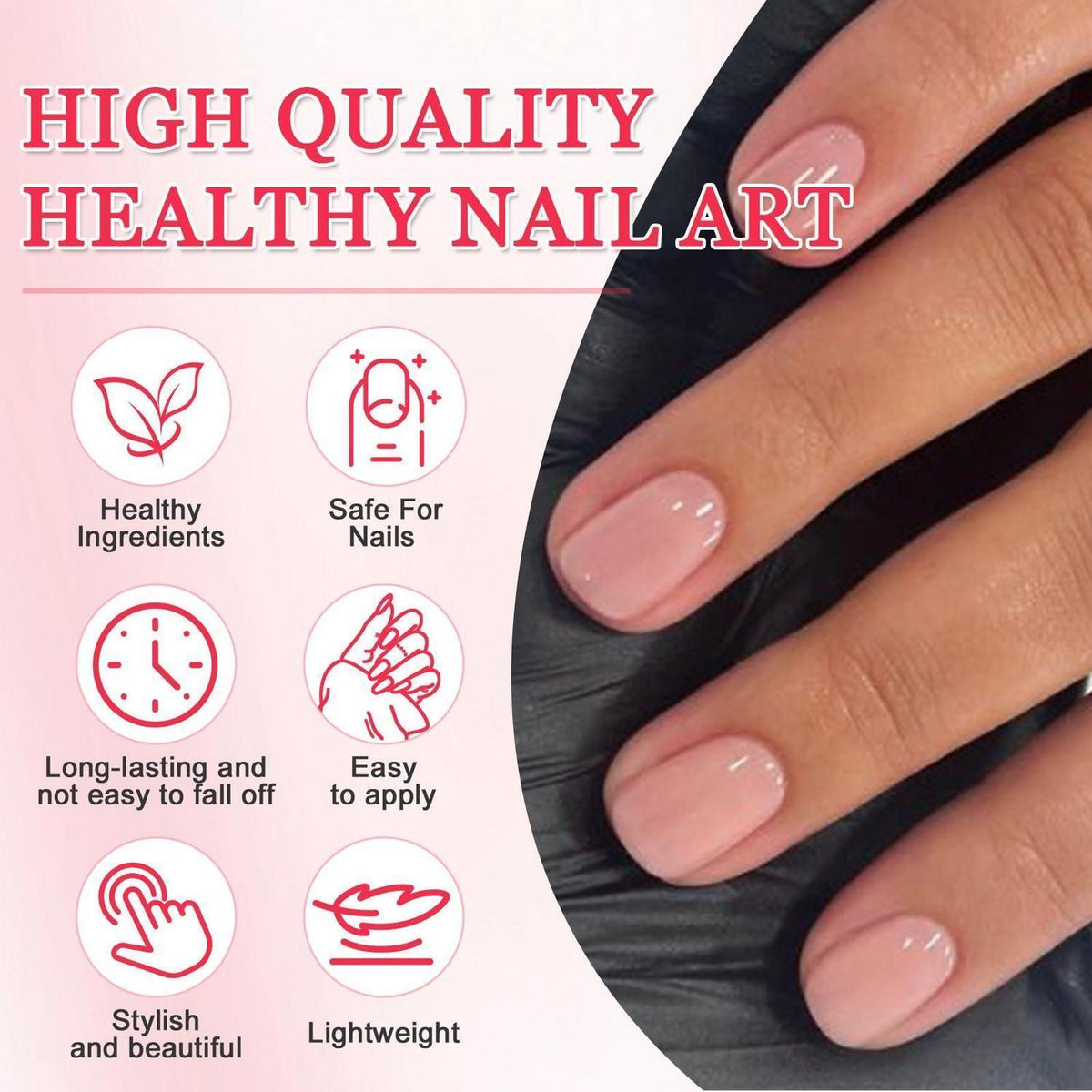 Rosa Press On Nails - Kurze Eckige French Nägel 24er Set