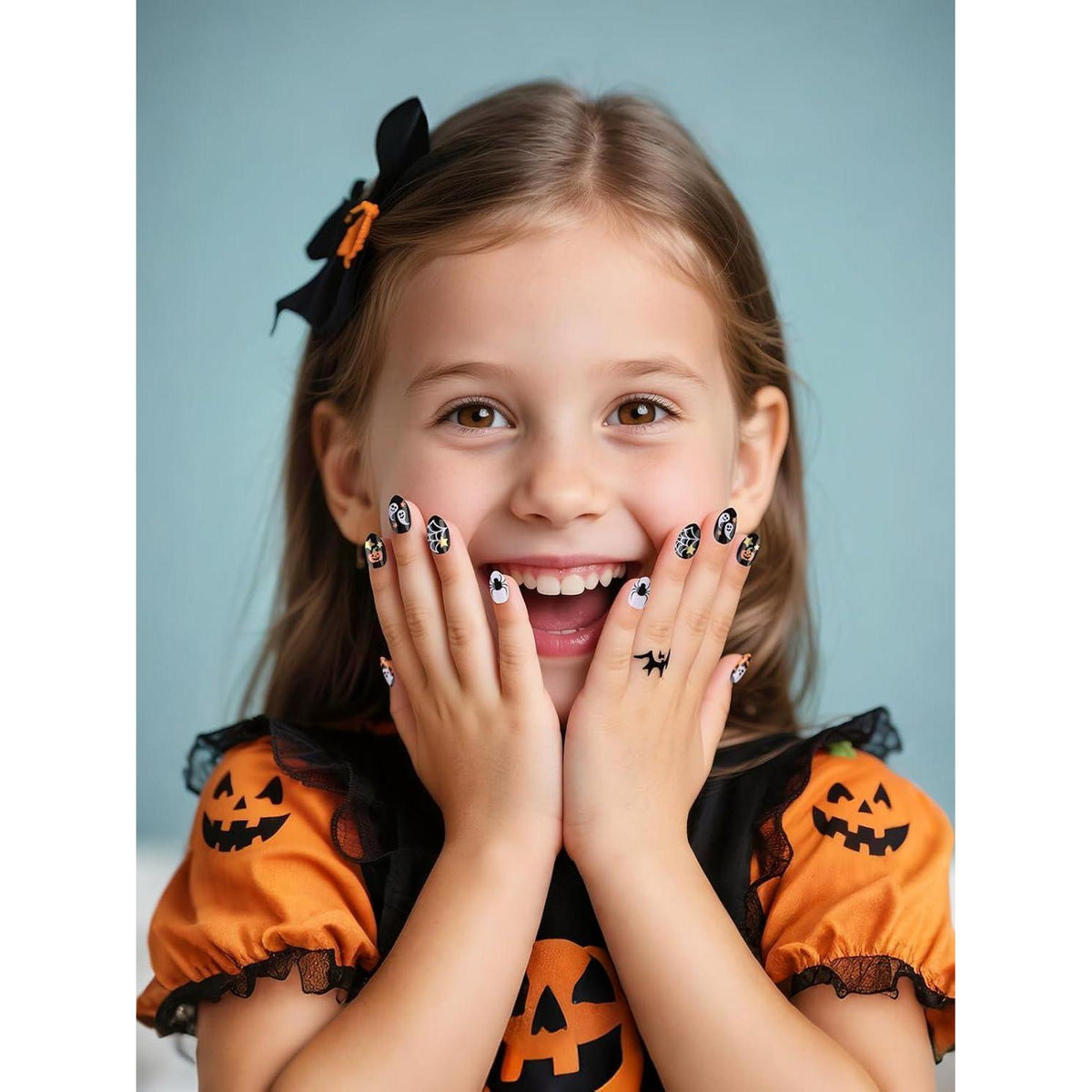 Halloween Kinder Nägel Set – 72 Kürbis & Geister Design