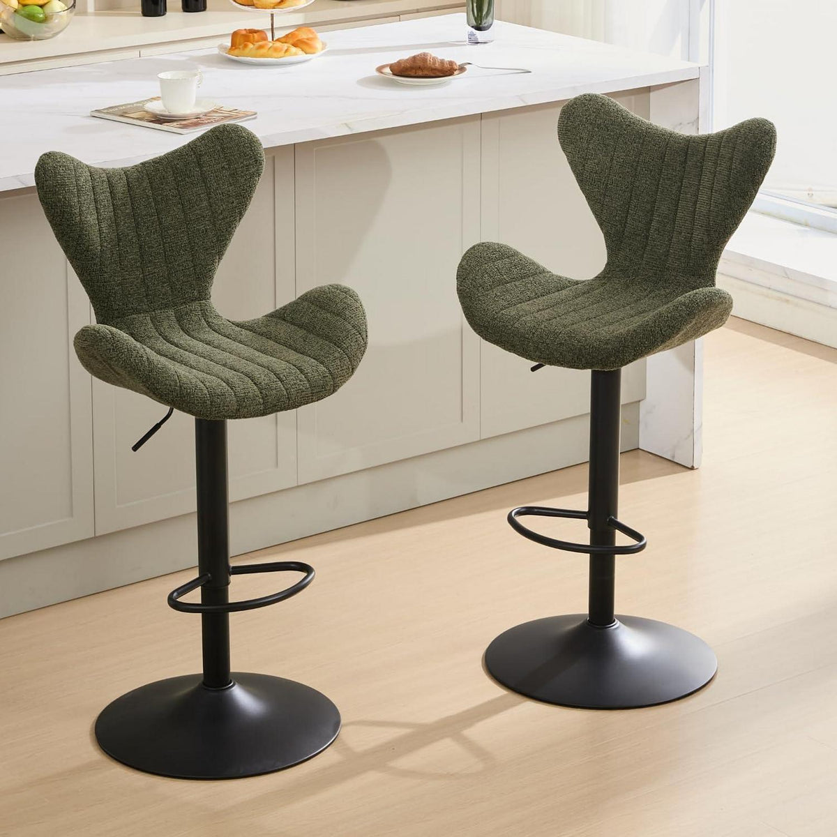 Moderner Barhocker 2er Set, Höhenverstellbar, Grün