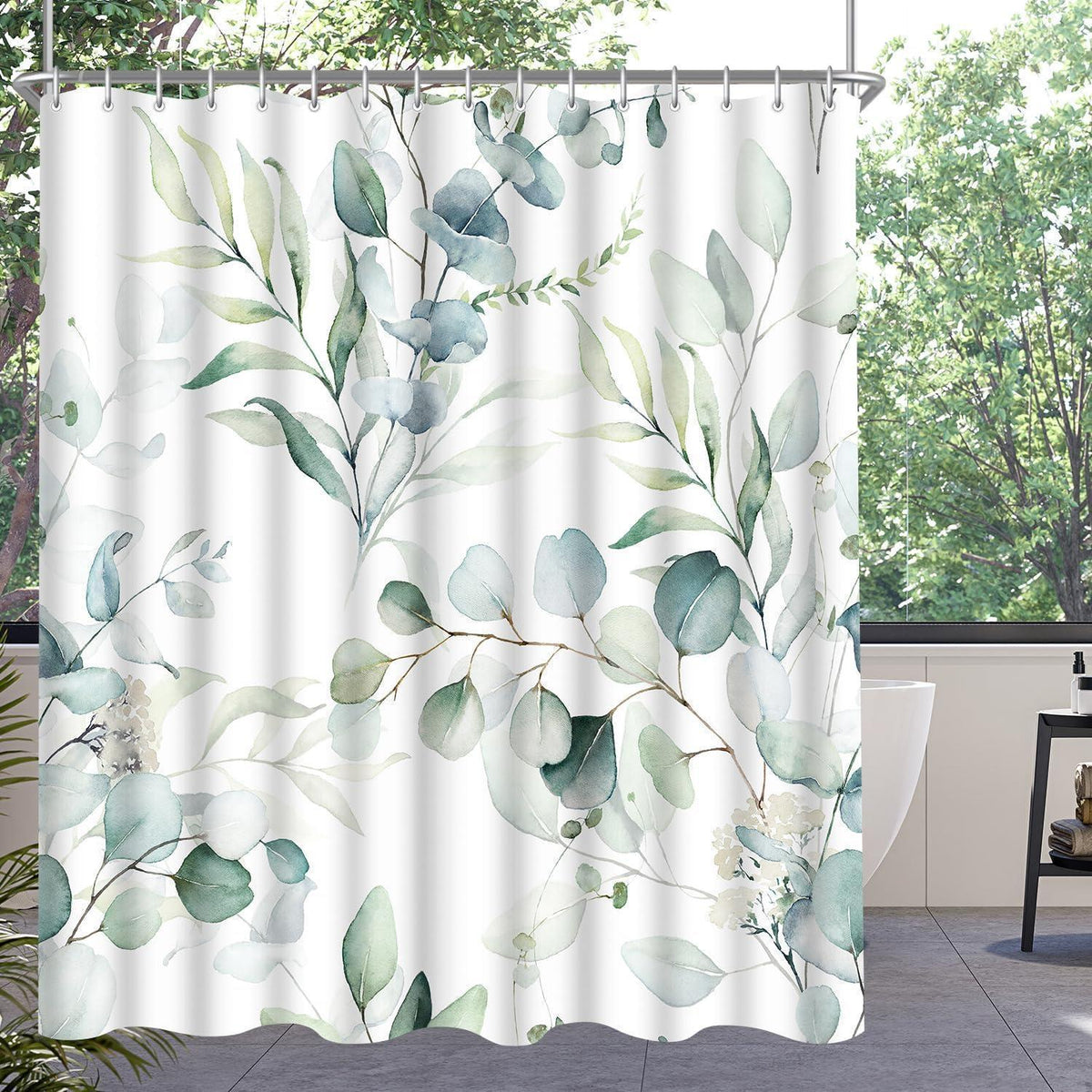 Duschvorhang Textil 160x160 cm Blatt, Wasserabweisend, Waschbar