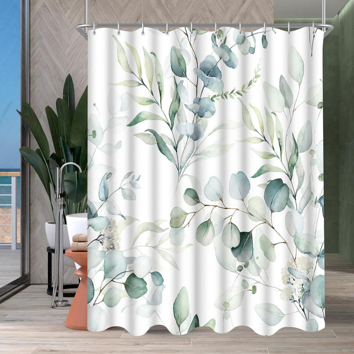 Duschvorhang Textil 160x160 cm Blatt, Wasserabweisend, Waschbar