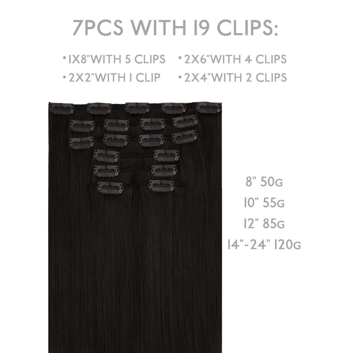 Echthaar Clip-in Extensions – Natürliches Schwarz, 55g, 25cm
