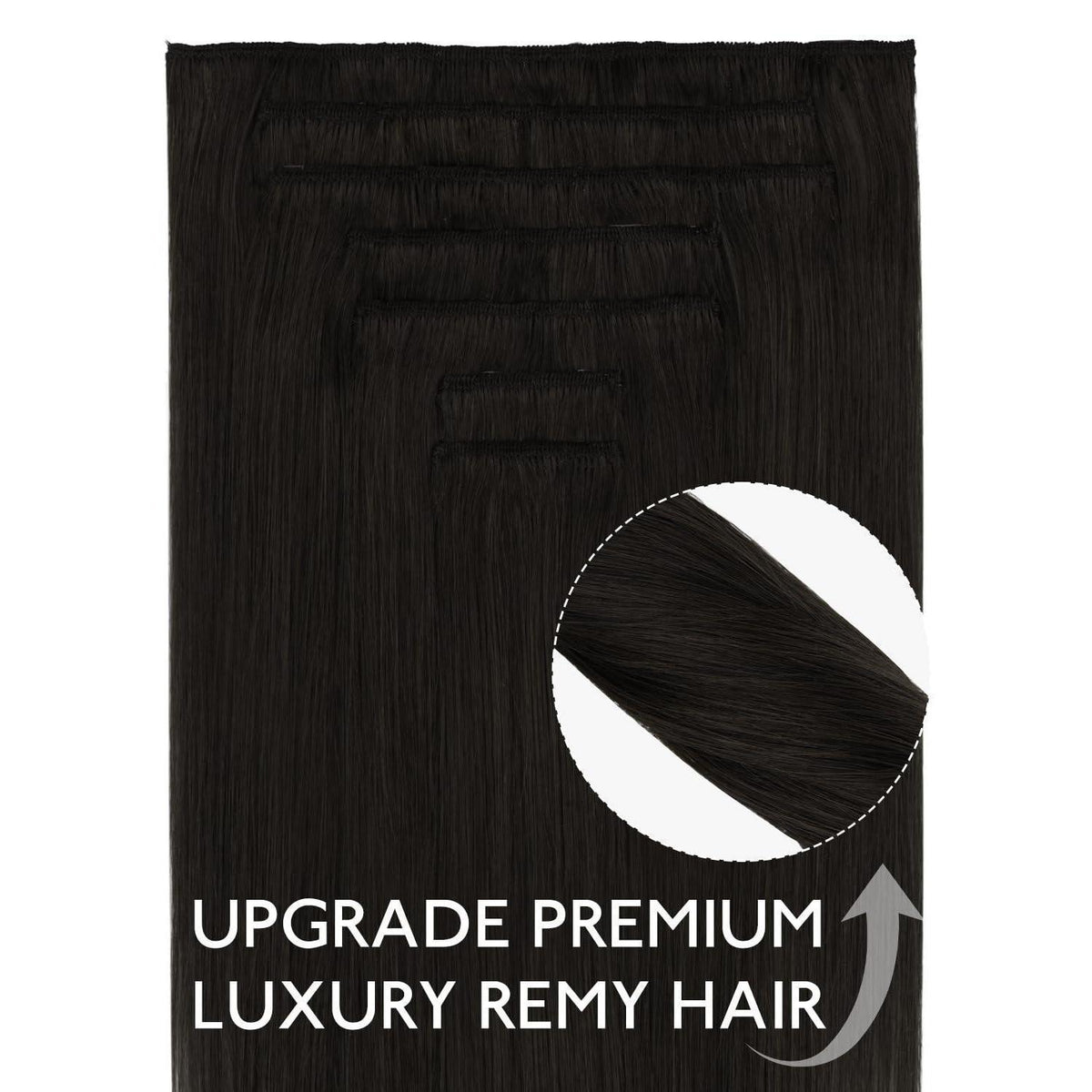 Echthaar Clip-in Extensions – Natürliches Schwarz, 55g, 25cm