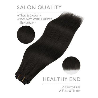 Echthaar Clip-in Extensions – Natürliches Schwarz, 55g, 25cm