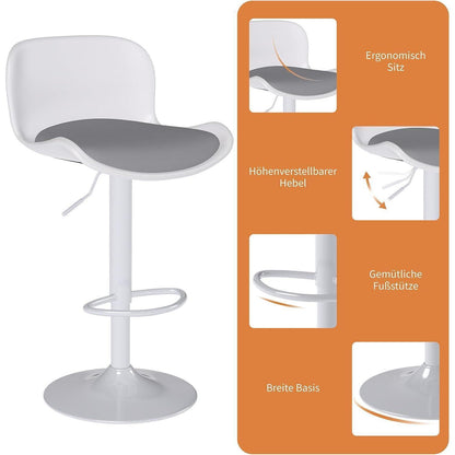 Höhenverstellbarer Barhocker 4er Set Weiß/Grau mit Fußstütze