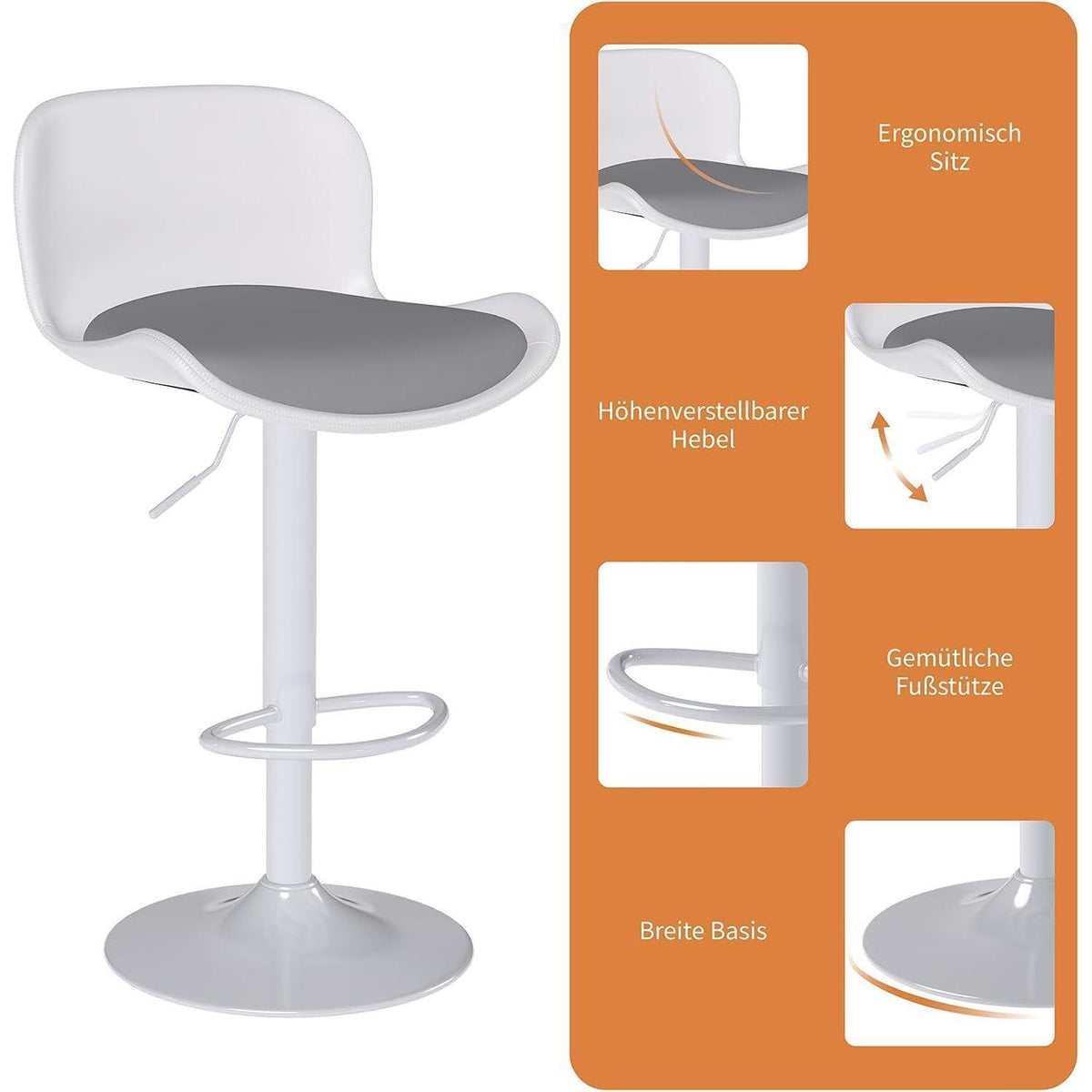 Höhenverstellbarer Barhocker 3er Set Weiß/Grau
