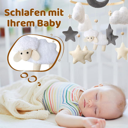 Holz Schaf Mobile Babybett Windspiel Filz Wolke Stern