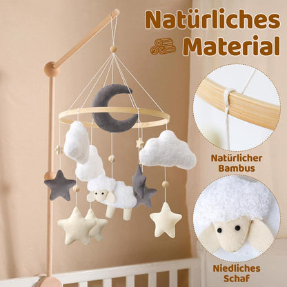 Holz Schaf Mobile Babybett Windspiel Filz Wolke Stern