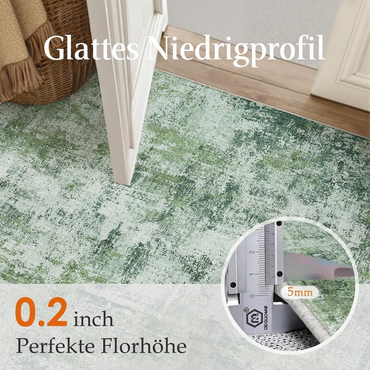 Grüner Teppich 180x270cm – Waschbar & Rutschfest für Wohnzimmer