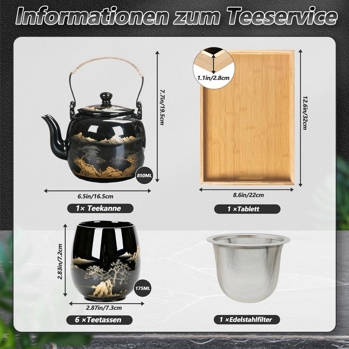 Japanisches Teeservice Set mit Teekanne & 6 Tassen
