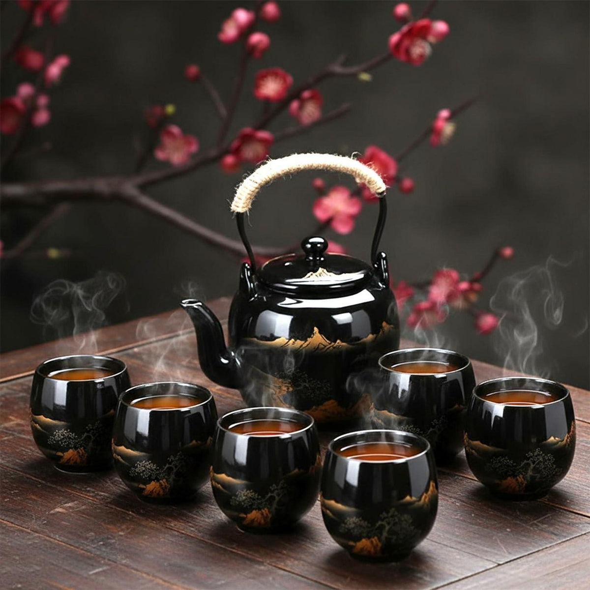 Japanisches Teeservice Set mit Teekanne & 6 Tassen