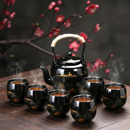 Japanisches Teeservice Set mit Teekanne & 6 Tassen