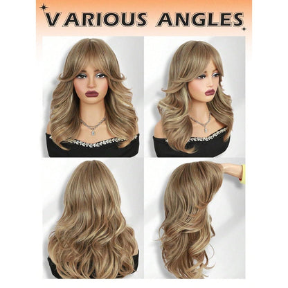 Welliges Pony Perücke Ash Blond – Synthetik, Mittel-Lang
