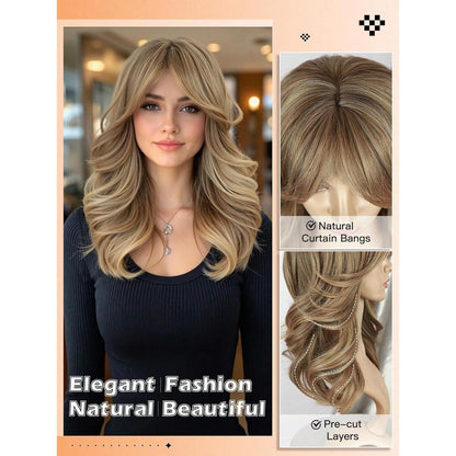 Welliges Pony Perücke Ash Blond – Synthetik, Mittel-Lang