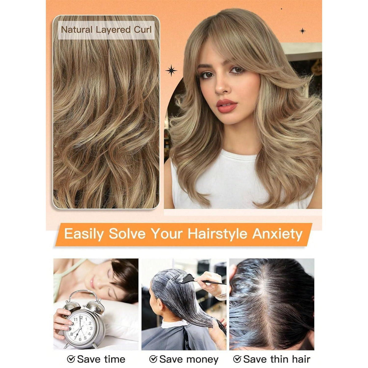 Welliges Pony Perücke Ash Blond – Synthetik, Mittel-Lang