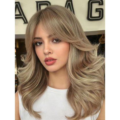 Welliges Pony Perücke Ash Blond – Synthetik, Mittel-Lang