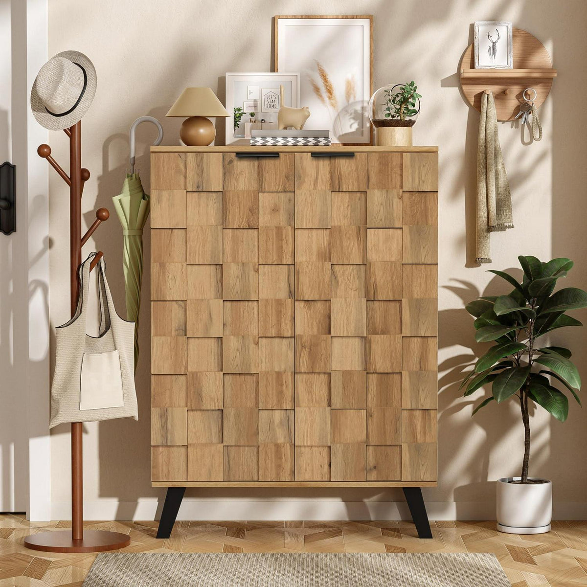 Schuhschrank Holz, Schmal & Hoch, 5 Fächer, Verstellbar