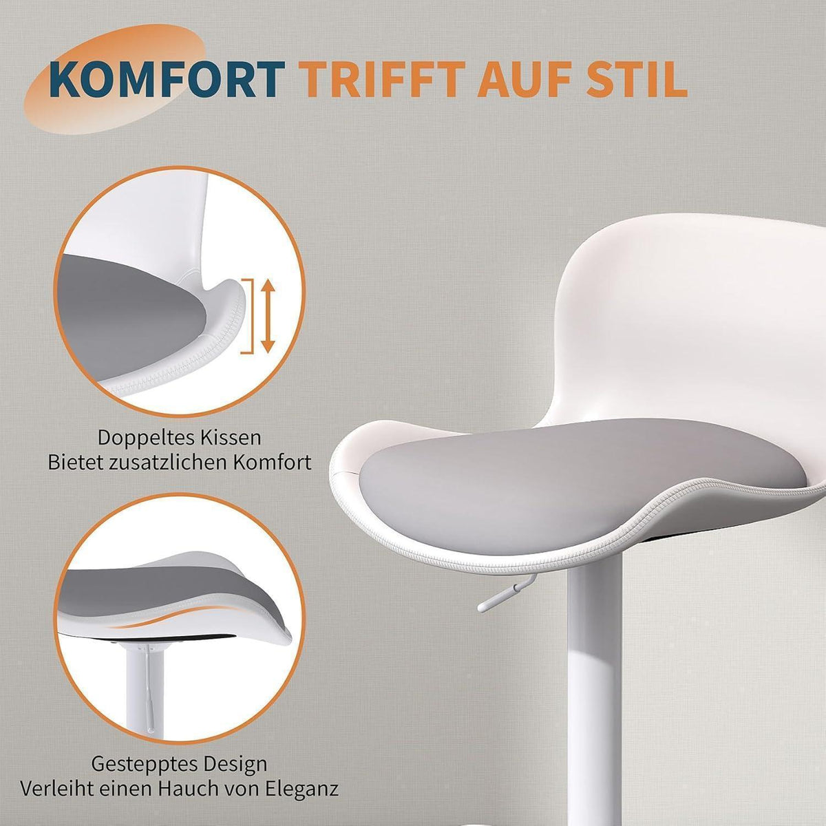 Höhenverstellbarer Barhocker 2er Set Weiß/Grau