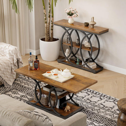 Industrieller Konsolentisch 105x30 – 3-Stöckig, Braun