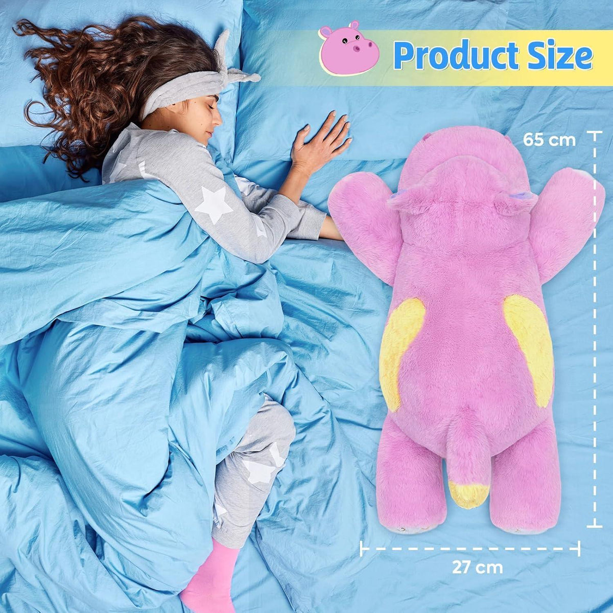 Gewichtetes Nilpferd Kuscheltier 65cm - 2,2 kg Plüschkissen