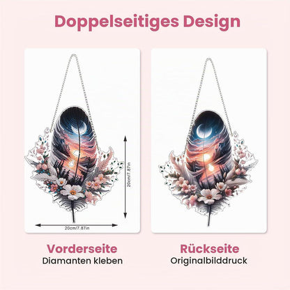 Diamant Painting Federblumen Anhänger mit Kette – DIY Bastelset