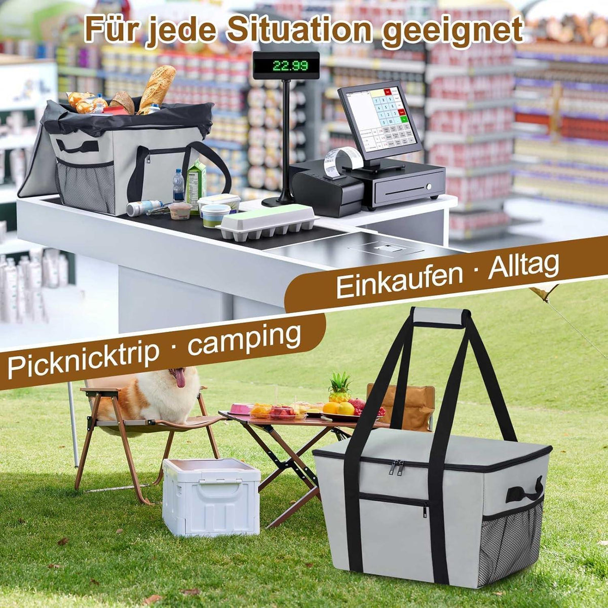 Kühltasche Grau – Groß, Robust & Vielseitig für Picknick & Alltag