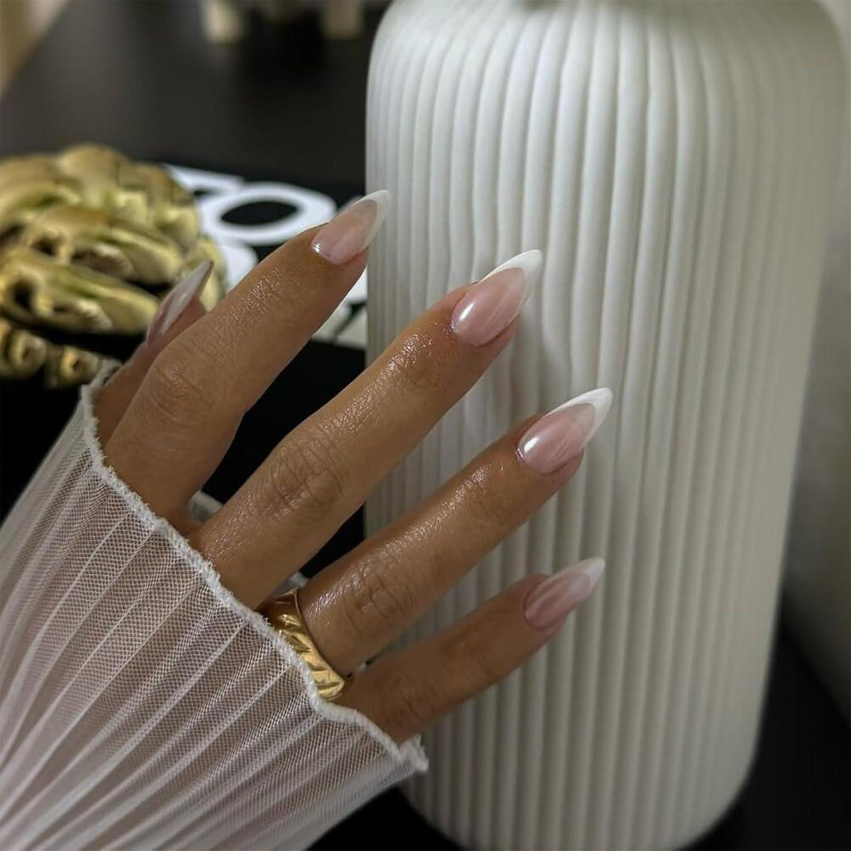 24er Set Mandel-French Nails zum Aufkleben mit Zubehör