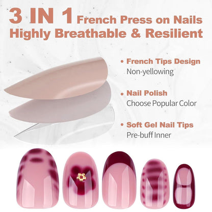 Rote Blumen Press on Nails – 24tlg. Almond Set