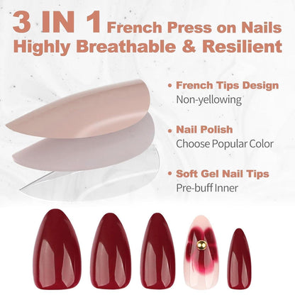 Rote Blume Press on Nails – Mandelform, 24 Stück Set
