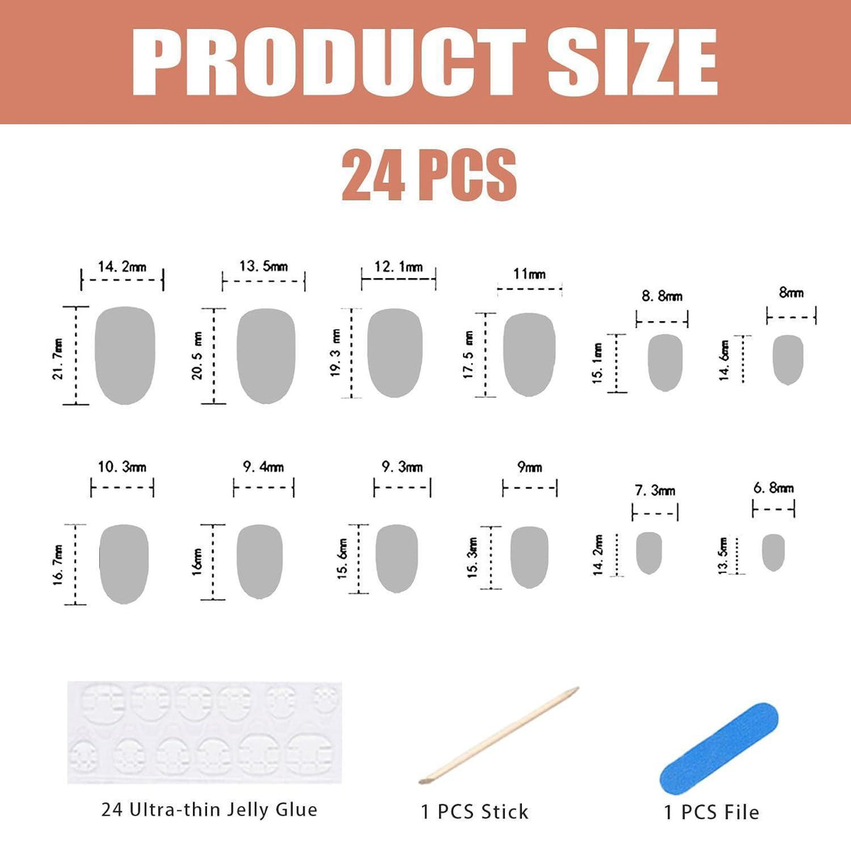 Press on Nails Almond Rot Blumen Design – 24 Stück mit Zubehör