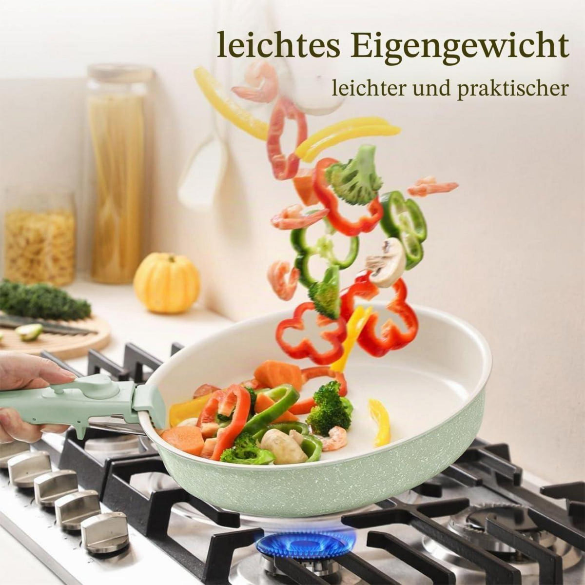 6-teiliges Kochgeschirr Set mit Antihaft Keramik & abnehmbarem Griff