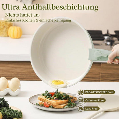 6-teiliges Kochgeschirr Set mit Antihaft Keramik & abnehmbarem Griff