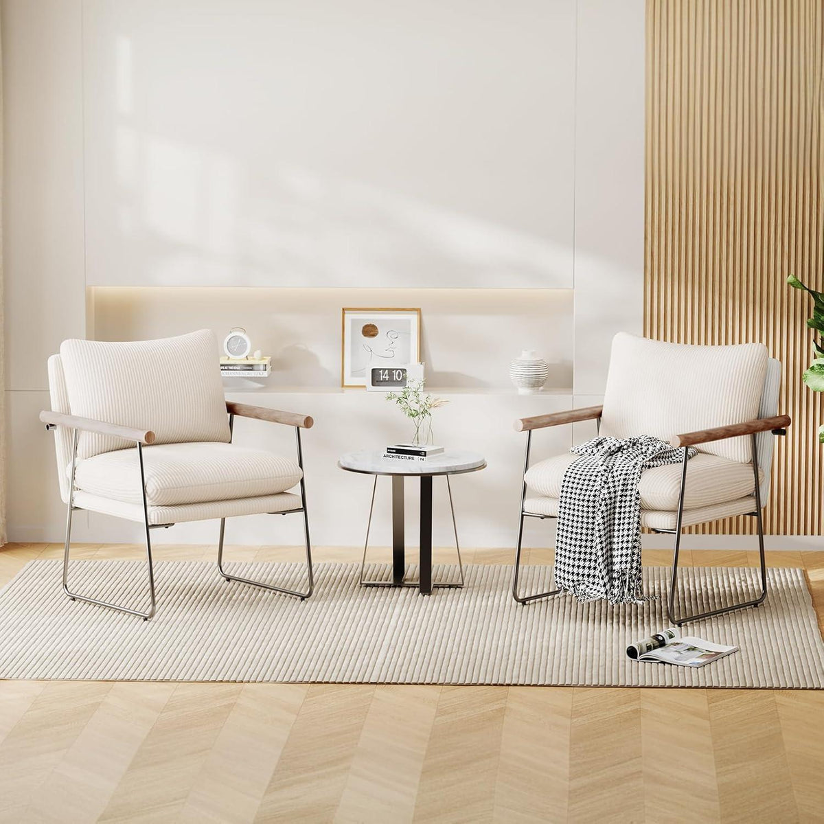 Extragroßer Ohrensessel Bouclé Beige – Komfortabler Loungesessel