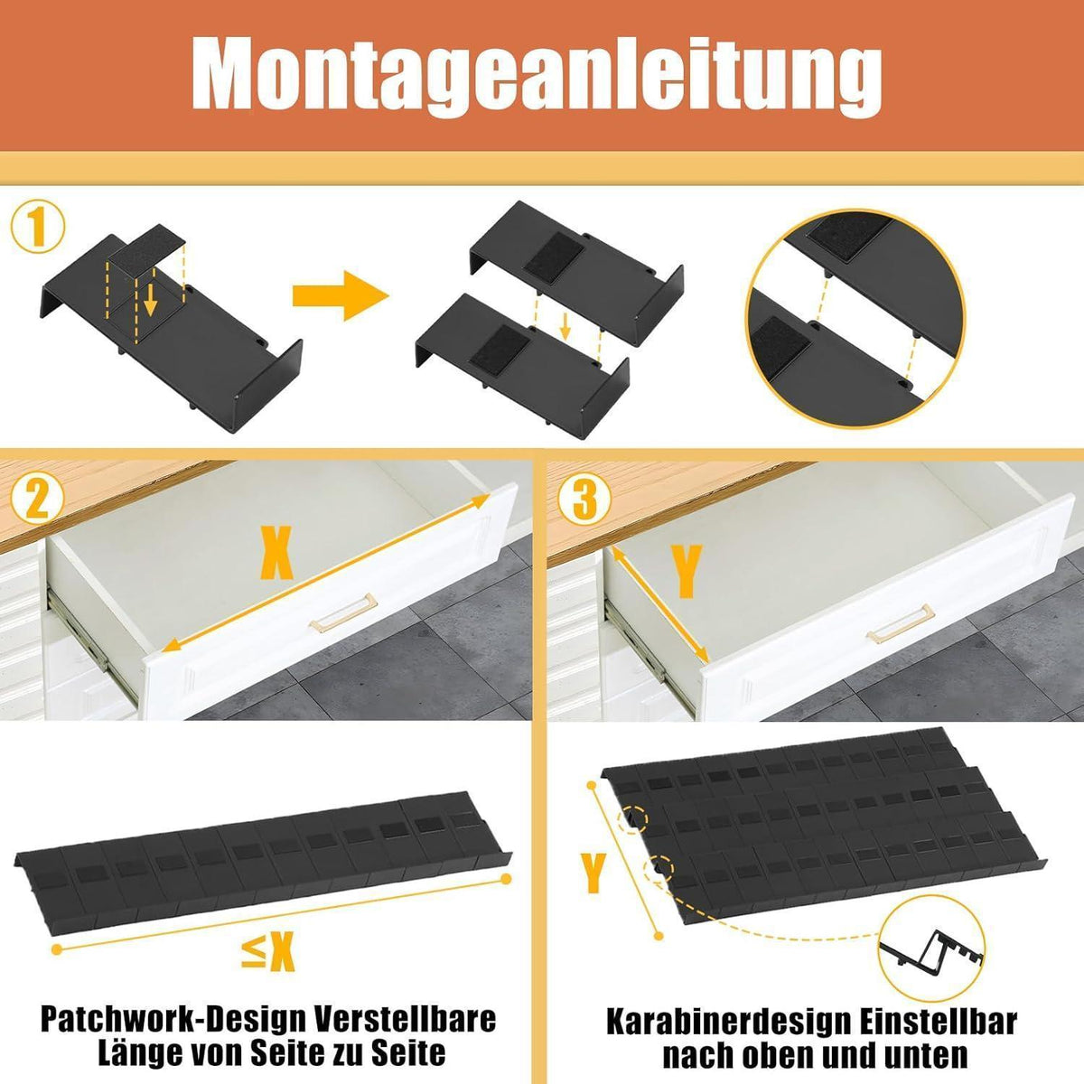 Gewürz Organizer Schublade 24er Set mit 24 Streuern, Schwarz