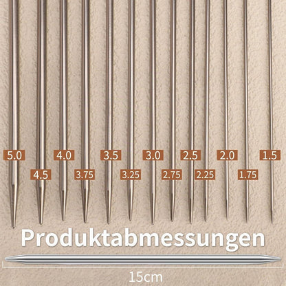 Doppelspitzen Stricknadel Set Edelstahl – 65 Teile, 13 Größen