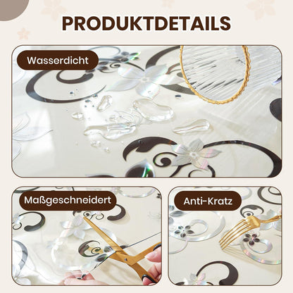 Transparente Tischfolie Blumenmuster 100x200 cm | Wasserdicht & Kratzfest