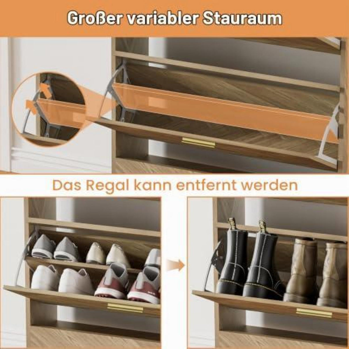 Schuhschrank Holz 2 Klappen | Schuhregal für 8-16 Paar Schuhe