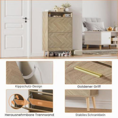 Schuhschrank Holz 2 Klappen | Schuhregal für 8-16 Paar Schuhe