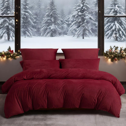 Winter Bettwäsche 135x200 - 4-teilig Weinrot, Flauschig & Warm