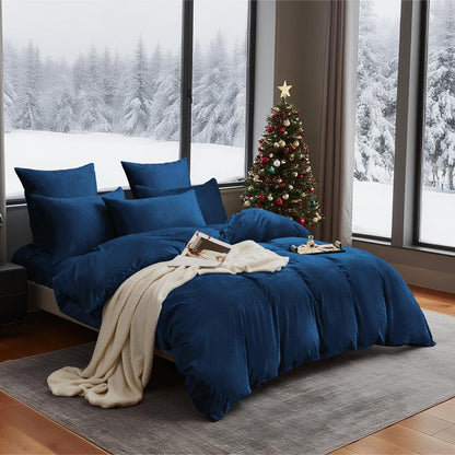 Winter Bettwäsche 135x200 Dunkelblau - 4teilig, Flauschig & Warm