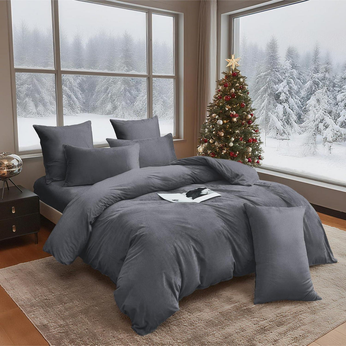 Flauschige Winterbettwäsche 135x200 Grau 4-teilig