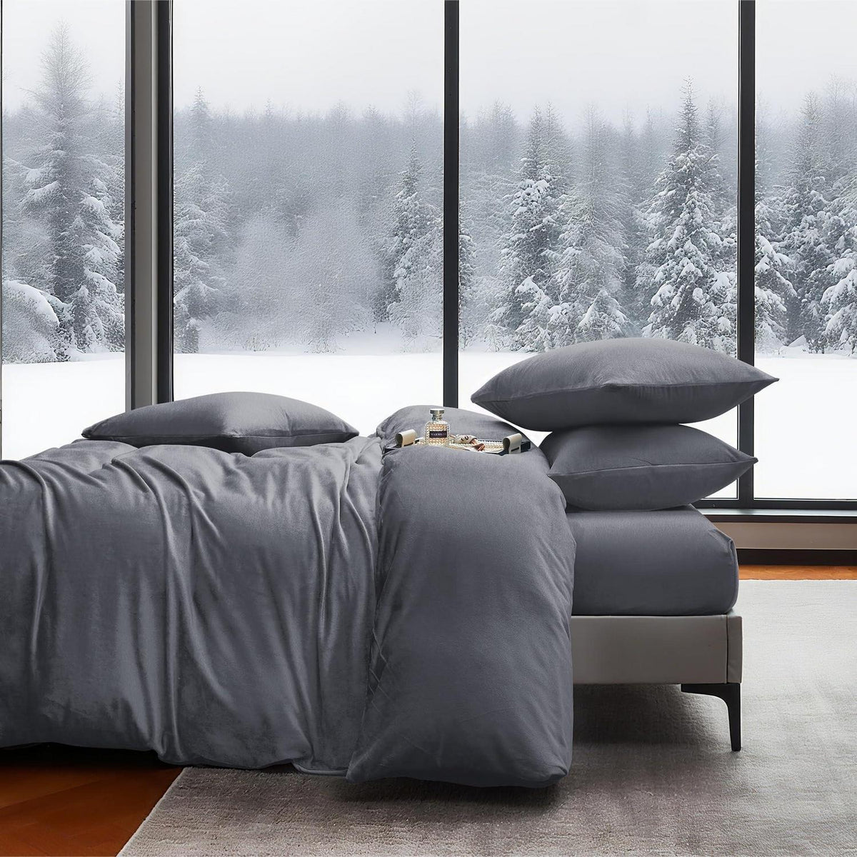 Flauschige Winterbettwäsche 135x200 Grau 4-teilig