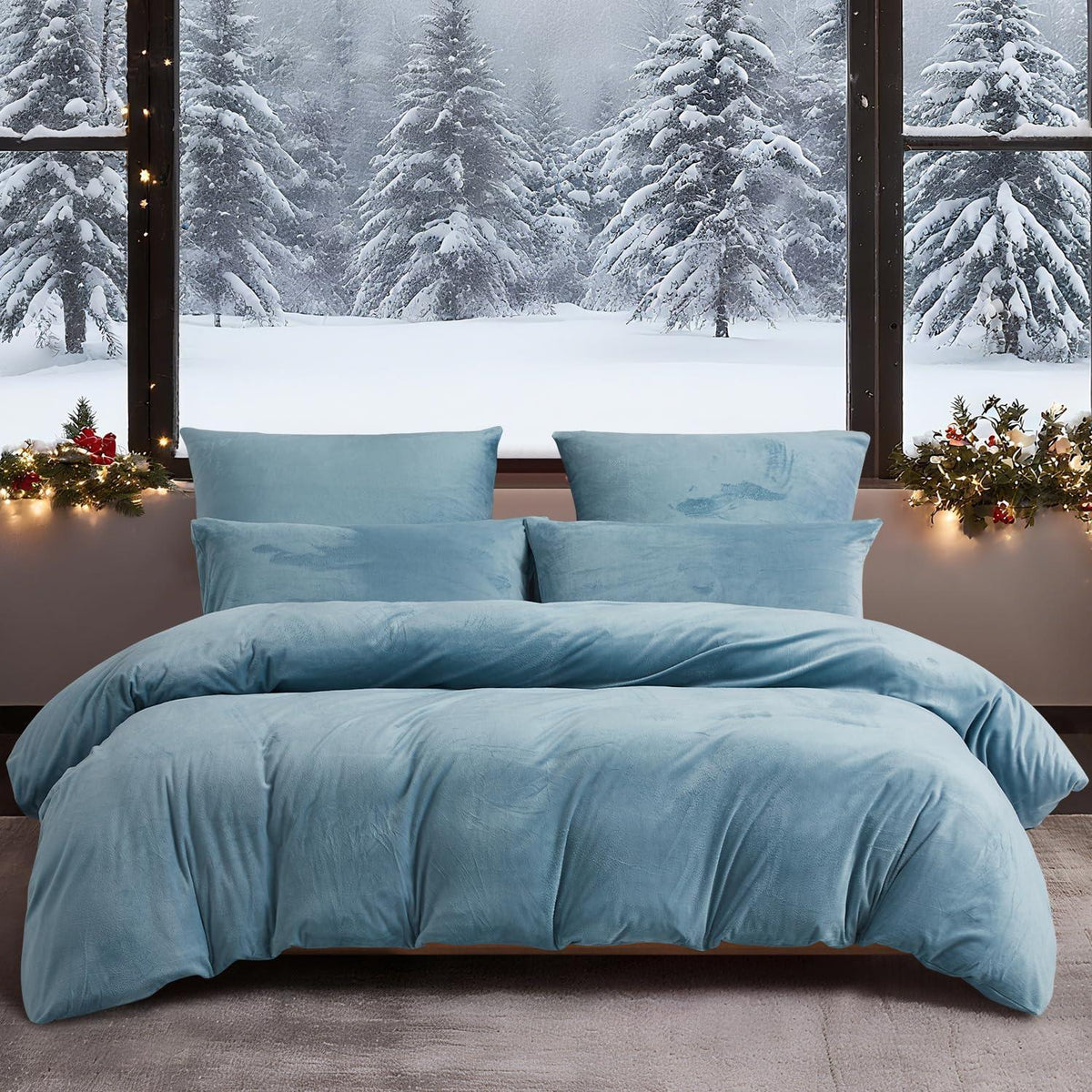 Flauschige Winterbettwäsche 135x200, Hellblau, 4-teilig