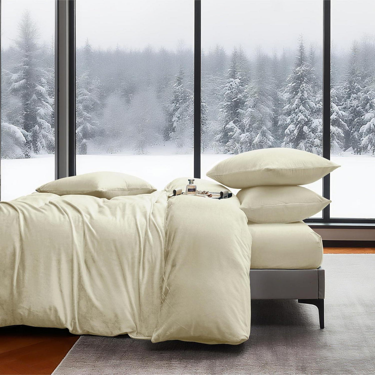 Flauschige Winterbettwäsche 200x220 Beige Creme 3-teilig