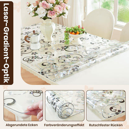 Transparente Tischfolie Blumenmuster 80x140 cm | Schutzfolie wasserdicht