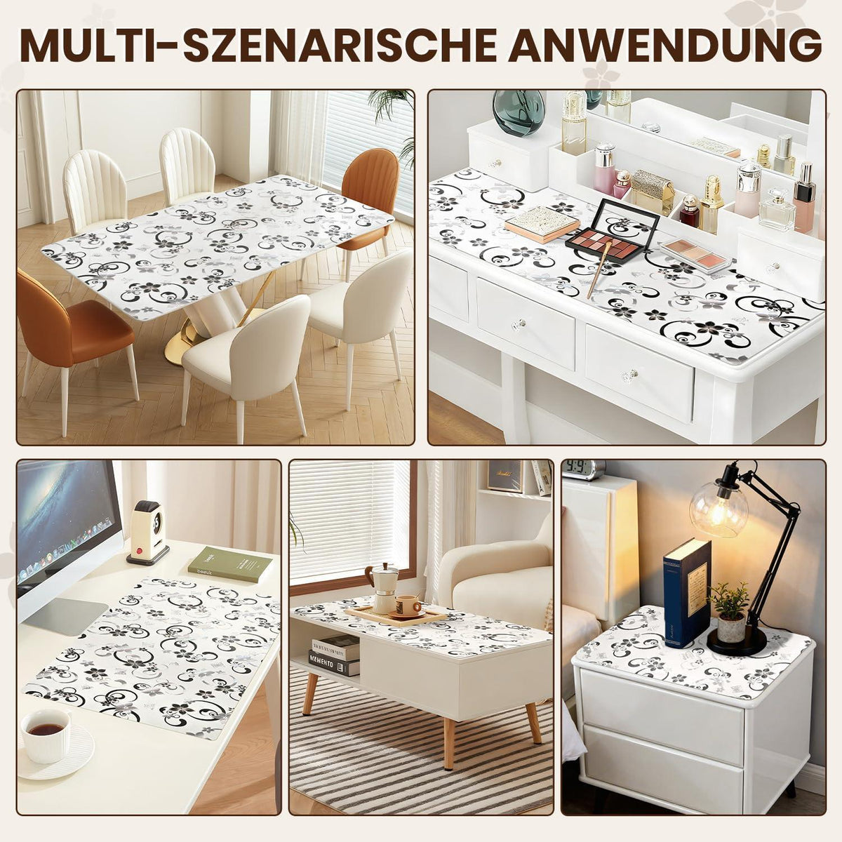 Transparente Tischfolie Blumenmuster 80x140 cm | Schutzfolie wasserdicht